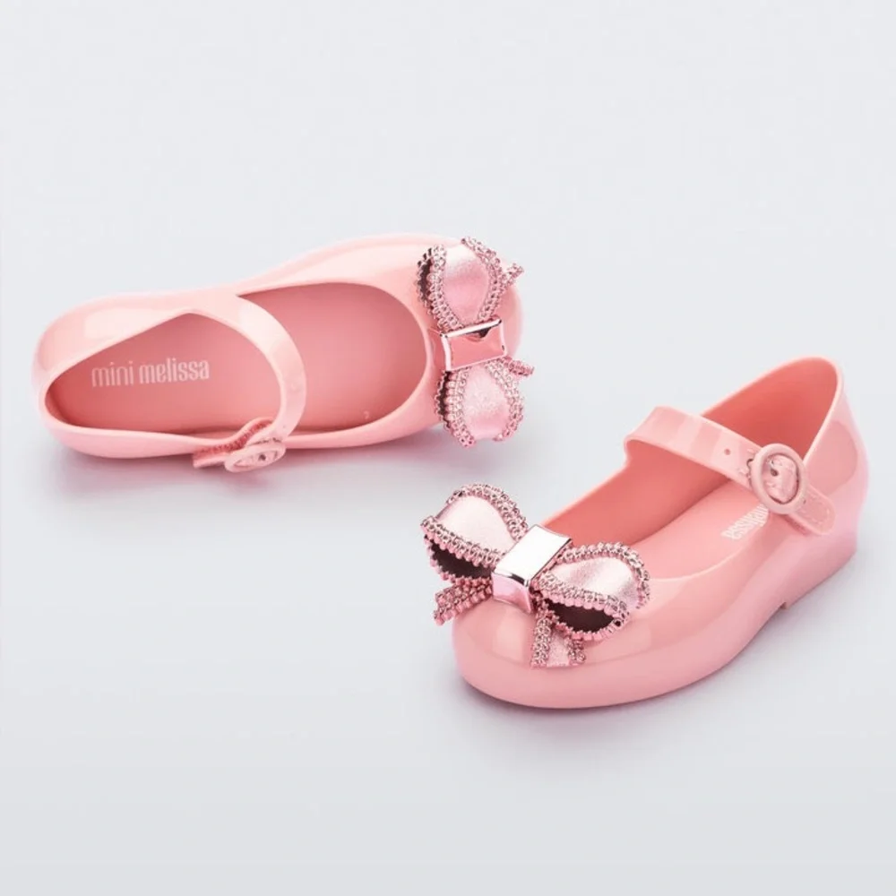 Mini Melissa Sweet Love Dress Shoes with Bow in metallic pink
